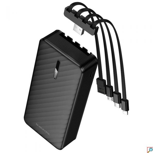 Power Bank 20000mAh με 4 Ενσωματωμένα Καλώδια USB-C, Lightning, Micro USB & USB-A, Μαύρο