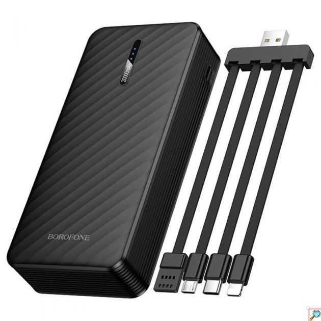Power Bank 20000mAh με 4 Ενσωματωμένα Καλώδια USB-C, Lightning, Micro USB & USB-A, Μαύρο