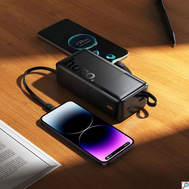 Power Bank Hoco 30000mAh 22.5W με Ενσωματωμένα Καλώδια Γρήγορη Φόρτιση και LED Οθόνη