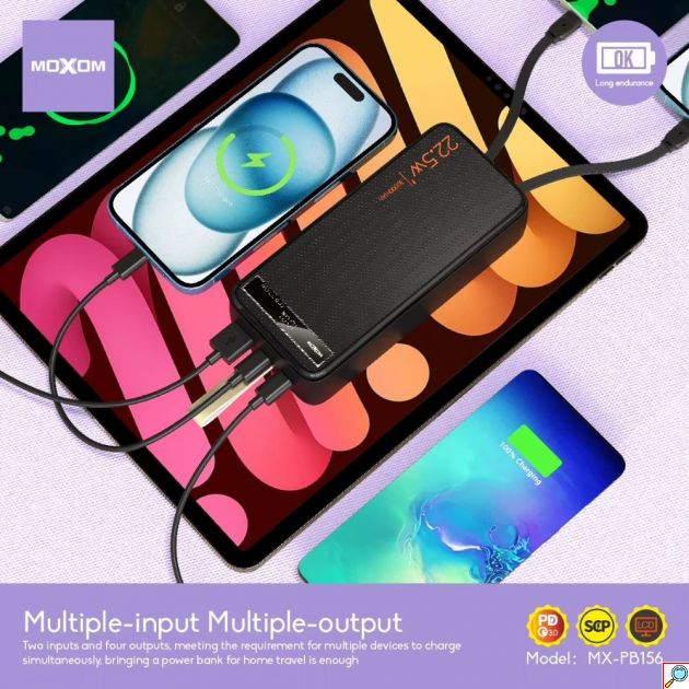 Power Bank 30.000mAh - Ταχεία Φόρτιση SCP 22.5W & PD20W, Ενσωματωμένα Καλώδια Και Οθόνη LCD