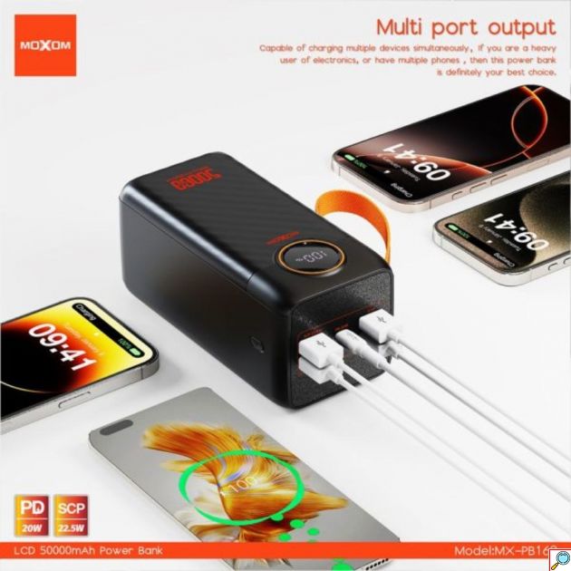 Power Bank 50000mAh - Γρήγορη Φόρτιση PD 20W & SCP 22.5W, LCD Οθόνη, Πολλαπλές Θύρες Και Ενσωματωμένα Καλώδια