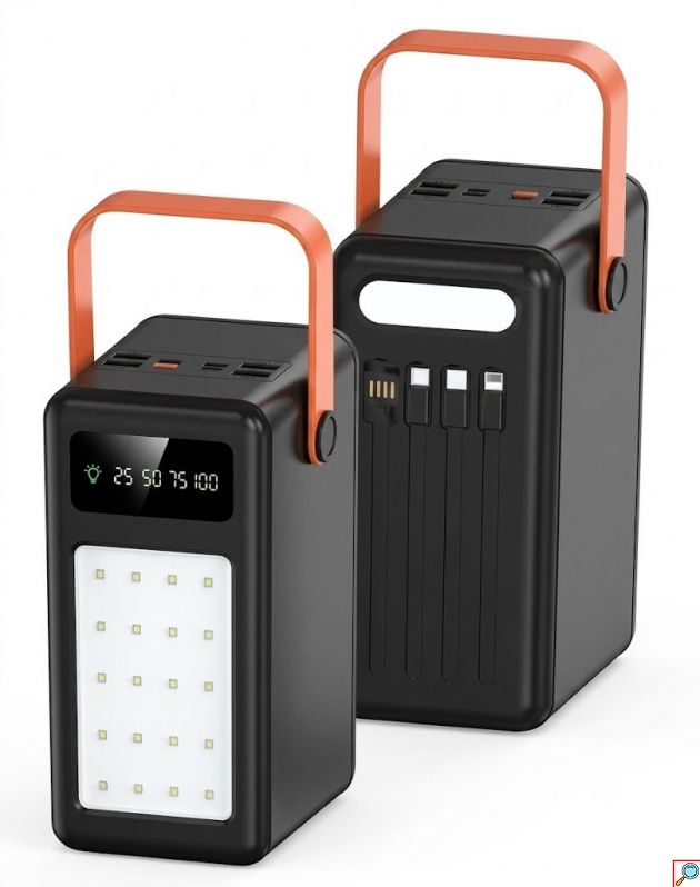 Power Bank 100000mAh Με Γρήγορη Φόρτιση PD 22.5W, 4 USB, 4 Ενσωματωμένα Καλώδια Και LED Φωτισμό