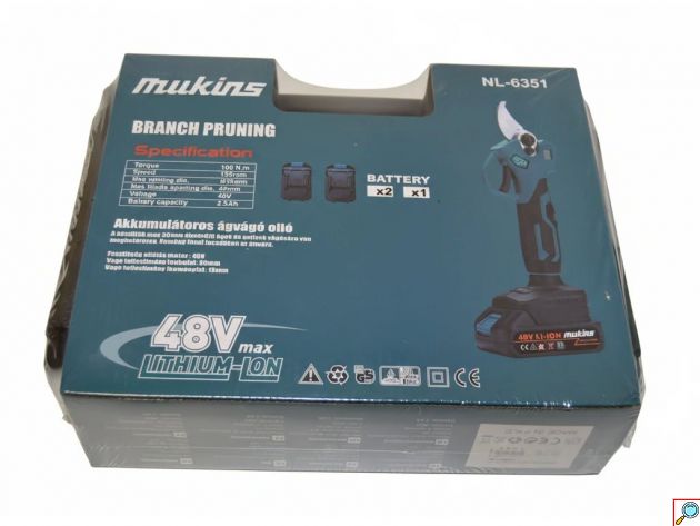 Επαναφορτιζόμενο Ψαλίδι Κλαδέματος Brushless NL-6351 48V – Με 2 Μπαταρίες 2500mAh - Για Ξεκούραστη & Γρήγορη Περιποίηση Κήπου