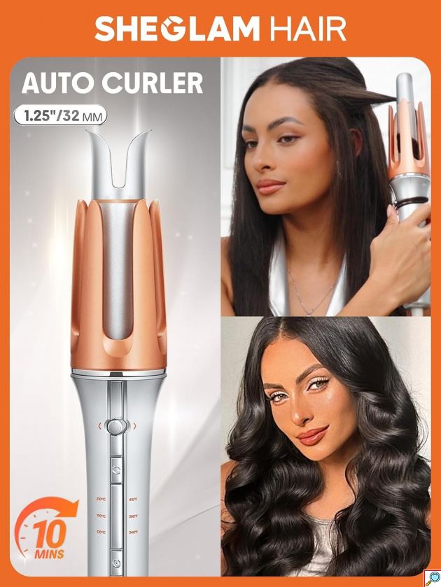 Αυτόματο Ψαλίδι Μαλλιών SHEGLAM Curl One Touch - Μπούκλες με Ενα Αγγιγμα - Κεραμική Επίστρωση, 3 Ρυθμίσεις Θερμοκρασίας