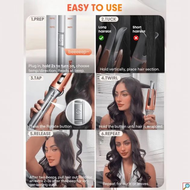 Αυτόματο Ψαλίδι Μαλλιών SHEGLAM Curl One Touch - Μπούκλες με Ενα Αγγιγμα - Κεραμική Επίστρωση, 3 Ρυθμίσεις Θερμοκρασίας
