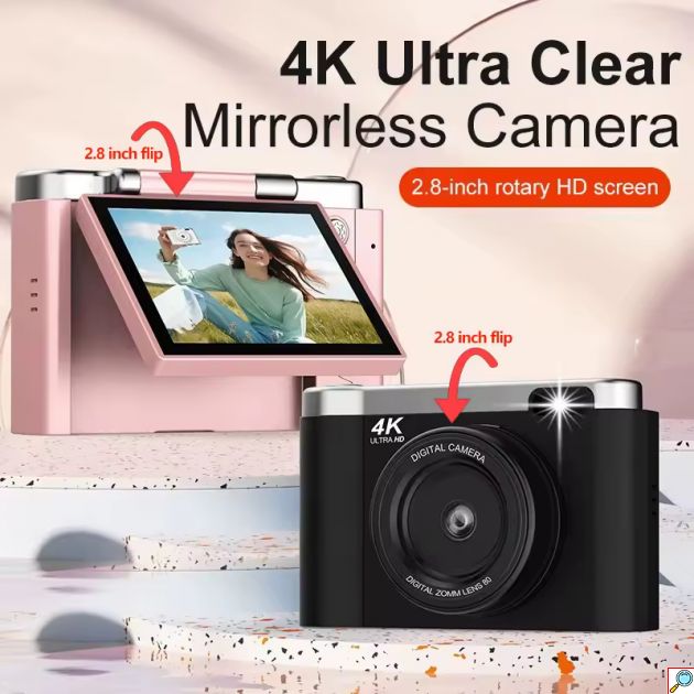 Ψηφιακή Κάμερα 4K με Ανακλινόμενη Οθόνη LCD 2.8″ και Μπαταρία 1300mAh