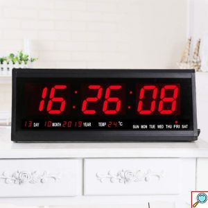 Μεγάλη Ψηφιακή Πινακίδα LED με Ώρα - Θερμόμετρο - Ημερολόγιο - Μαύρη - 48x19εκ