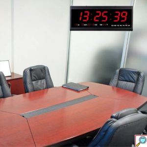 Μεγάλη Ψηφιακή Πινακίδα LED με Ώρα - Θερμόμετρο - Ημερολόγιο - Μαύρη - 48x19εκ