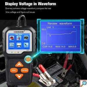 Ψηφιακό Battery Tester 6V/12V με Κροκοδειλάκια – Για Αυτοκίνητα, Μηχανές & Μπαταρίες AGM/GEL - Konnwei
