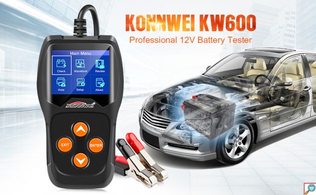 Ψηφιακό Battery Tester – Επαγγελματικός Αναλυτής 12V Μπαταριών Οχημάτων με Κροκοδειλάκια - KONNWEI