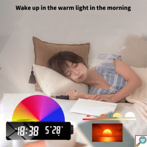 Ψηφιακό Ρολόι HD LED Επιτραπέζιο με Ξυπνητήρι Προσομοιωτής Ανατολής και Δύσης του Ηλίου με USB Θήρα