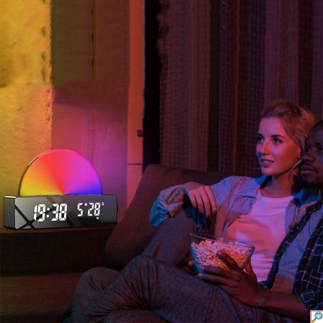 Ψηφιακό Ρολόι HD LED Επιτραπέζιο με Ξυπνητήρι Προσομοιωτής Ανατολής και Δύσης του Ηλίου με USB Θήρα