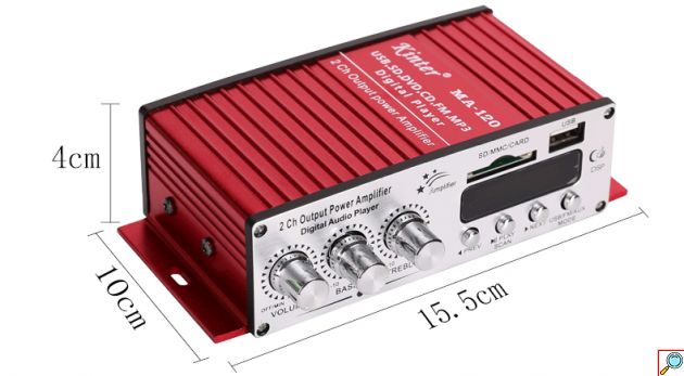 Kinter Mini Ραδιοενισχυτής - Ψηφιακή Συσκευή Αναπαραγωγής Ήχου με 2 Κανάλια & Τηλεκοντρόλ - Digital Audio Player 20W