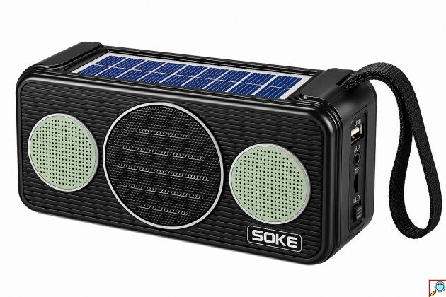 Φορητό Ραδιόφωνο - Ηλιακό Πάνελ, USB, AUX, Κάρτα TF & LED - Μαύρο Ηχείο Bass