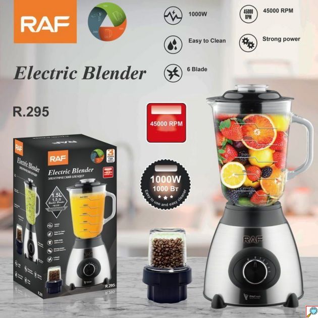 RAF Ηλεκτρικό Μίξερ - Μπλέντερ 1000W με Χωρητικότητα 1.5L - 5 Ταχύτητες & 6 Λεπίδες από Ανοξείδωτο Ατσάλι