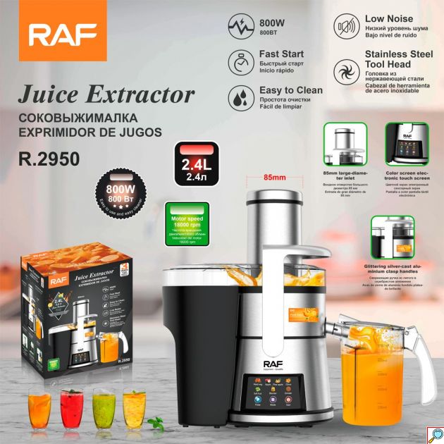 Αποχυμωτής 800W - Slow Juicer με Διαχωρισμό Χυμού & Πολτού, 2,4L χωρητικότητα