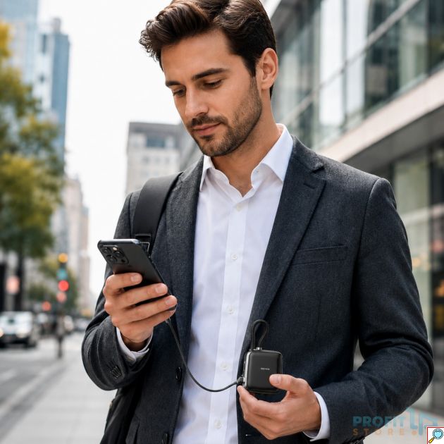 Remax Power Bank 10000mAh – Γρήγορη Φόρτιση 22.5W με Ενσωματωμένα Καλώδια USB-C και Lightning