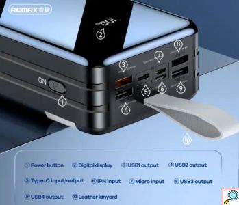 Remax Power Bank 60000mAh με 4 Θύρες USB-A Και Οθόνη