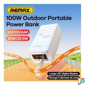 Remax Power Bank 60000mAh με Γρήγορη Φόρτιση PD100W – Λευκό