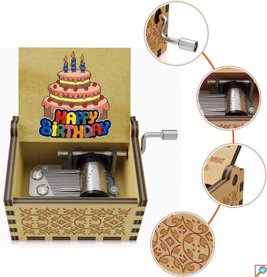 Ρετρό Ξύλινο Χειροκίνητο Μουσικό Κουτί – Happy Birthday 