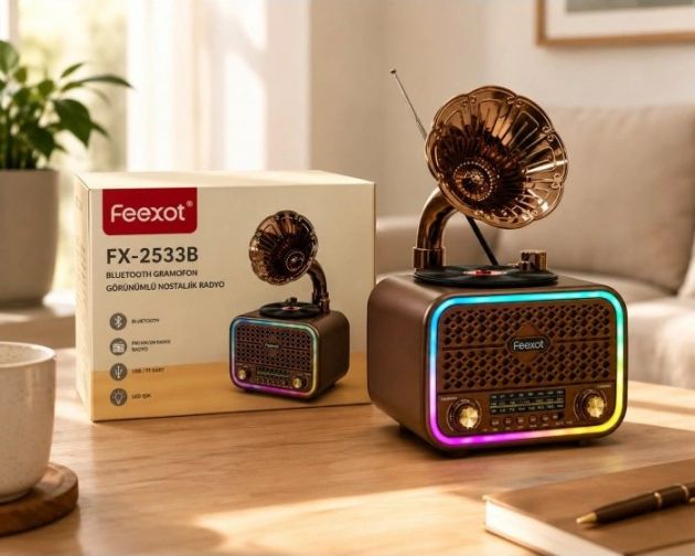 Φορητό Retro Ραδιόφωνο Feexot - Επαναφορτιζόμενο, Bluetooth & USB, MicroSD, Ψηφιακό Ρολόι