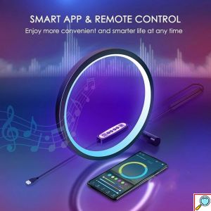 Επιτραπέζιο Διακοσμητικό Φωτιστικό LED Wifi - RGBW σε Σχήμα Δαχτυλίδι με Τηλεχειριστήριο, Ρυθμιζόμενα Χρώματα και Λειτουργία Μουσικής Tuya Μαύρο