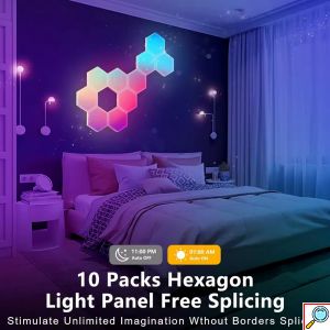 Επιτοίχιο Διακοσμητικό Φωτιστικό LED Wifi - RGB σε Εξάγωνο Σχήμα με Τηλεχειριστήριο, Ρυθμιζόμενα Χρώματα και Λειτουργία Μουσικής 10τμχ Tuya Λευκό