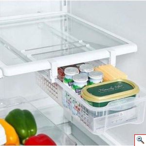 Fridge Mate Συρόμενο Κρεμαστό Συρτάρι & Ράφι Ψυγείου - Ρυθμιζόμενο Λευκό Πλαστικό ΟΕΜ