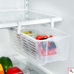 Fridge Mate Συρόμενο Κρεμαστό Συρτάρι & Ράφι Ψυγείου - Ρυθμιζόμενο Λευκό Πλαστικό ΟΕΜ