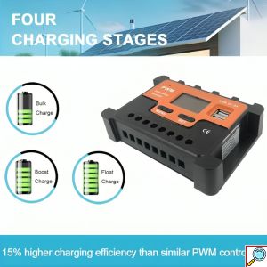 Ρυθμιστής Φόρτισης Φωτοβολταϊκών Πάνελ PMW 100A 12-24V με 2 Θύρες USB - Andowl