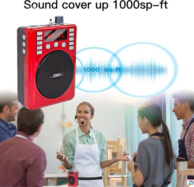 Μεγάφωνο με Μικρόφωνο Κεφαλής - Ενίσχυση Φωνής, Bluetooth, USB/SD, FM & Karaoke, Κόκκινο