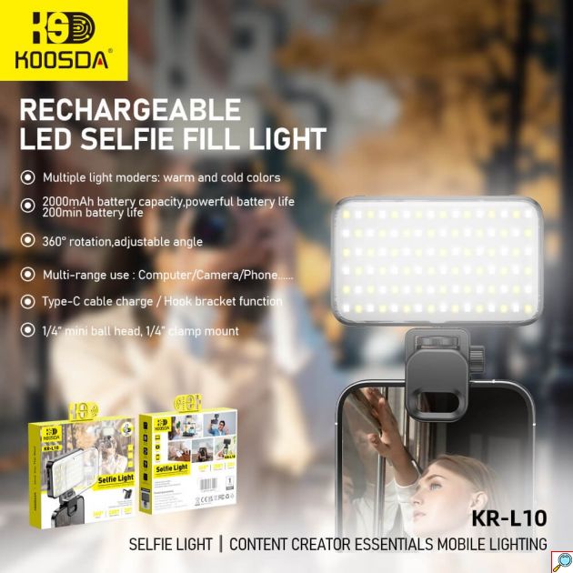 Φωτιστικό Selfie με 96 LED – Επαγγελματικός Φωτισμός 2500-9900K - Περιστροφή 360°, Μπαταρία 2000mAh, Κλιπ για Κινητό & Laptop