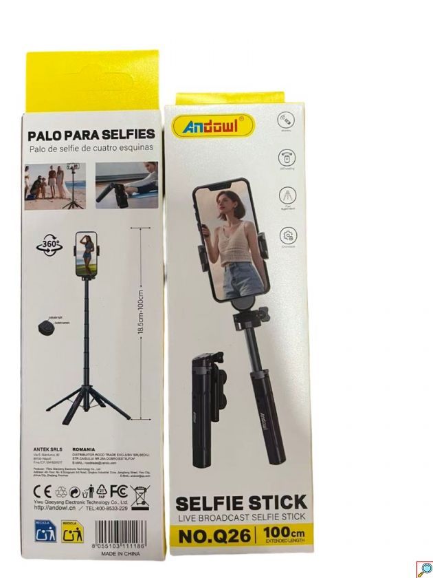Selfie Stick Τρίποδο Andowl Q26 100cm – Αναδιπλούμενο με Bluetooth & Περιστροφή 360° | Για Κινητά iPhone & Android, Vlogging, Live Streaming