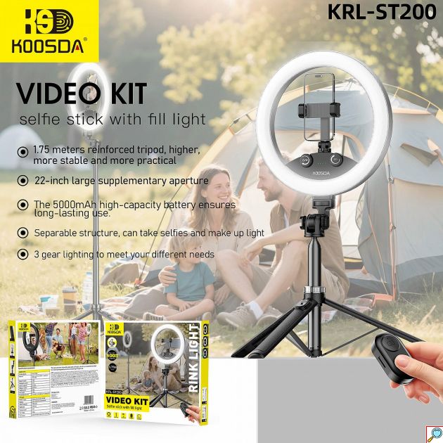 Selfie Stick Τρίποδο με Ring Light 1.75m – Επαγγελματικός Φωτισμός για Vlogging - Ασύρματο Χειριστήριο, Αλουμίνιο, 3 Τόνοι Φωτός