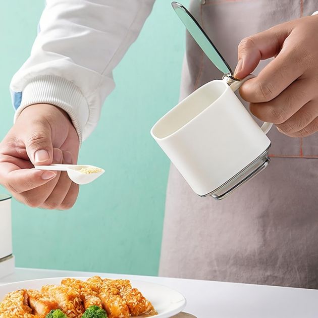 Σετ 2 Βάζα Αποθήκευσης Μπαχαρικών & Καρυκευμάτων με Καπάκι και Βάση