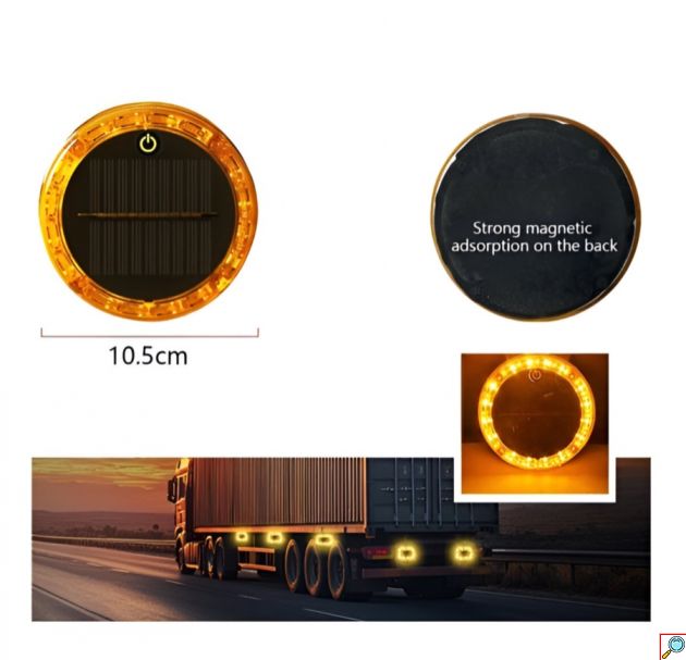 Σετ 2τμχ Ηλιακά Προειδοποιητικά Φώτα LED IP67 με Μαγνητική Βάση για Φορτηγά και Εργοτάξια 10.5cm