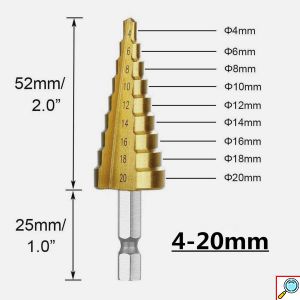 Σετ 3 Τρυπάνια Κωνικά Τιτανίου 4 - 12mm, 4 - 20mm & 4 - 32mm
