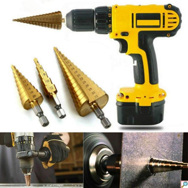Σετ 3 Τρυπάνια Κωνικά Τιτανίου 4 - 12mm, 4 - 20mm & 4 - 32mm