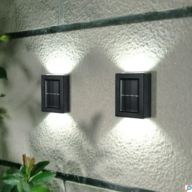 Σετ 4 τμχ Mini Επιτοίχιο Αδιάβροχο Ηλιακό Φωτιστικό LED με Φωτοκύτταρο 3000Κ με Ενσωματωμένο Ηλιακό Πάνελ