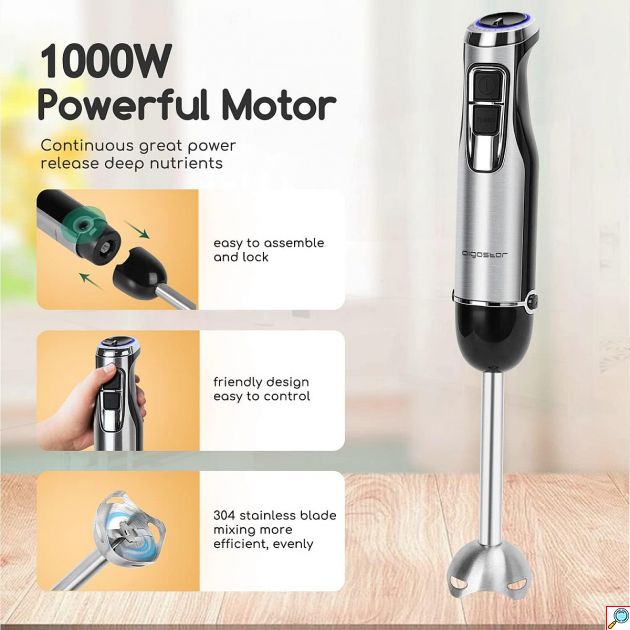 Ραβδομπλέντερ Σετ 5 σε 1 1000W – Με Κόφτη, Αυγοδάρτη & Δοσομετρητή - Ισχυρό Μοτέρ, Πολτοποίηση, Ανάμειξη, Ανοξείδωτο Ατσάλι