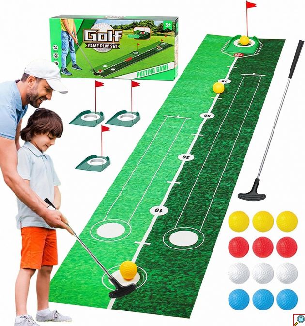 Παιδικό Σετ Golf με Τάπητα Putting 7888-46A – Εξάσκηση Ακριβείας - 3 Τρύπες, 12 Μπάλες, Εσωτερικού & Εξωτερικού Χώρου, για Παιδιά 3+