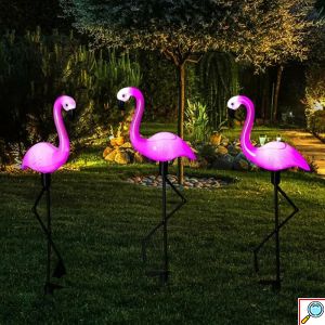 Σετ Καρφωτά Ηλιακά Φωτιστικά Φλαμίνγκο 20 x 6 x 52cm - 3 Τεμάχια