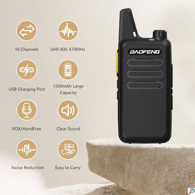 Σετ Mini Walkie Talkie 5W με 16 Κανάλια 2 τμχ - Baofeng