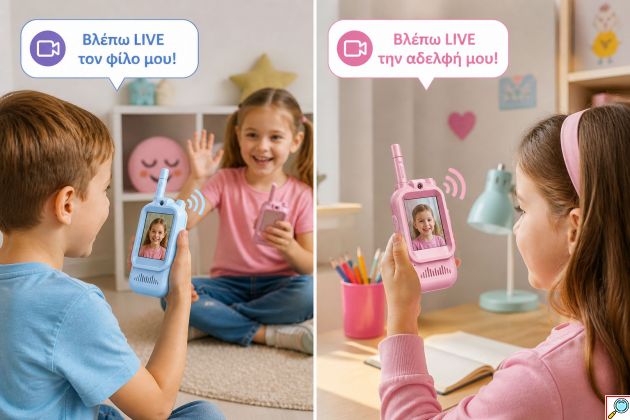 Παιδικό Σετ Walkie Talkie με Κάμερα, Φωτογραφίες & Live Επικοινωνία για Παιδιά 3+ Μπλε/Ροζ Andowl