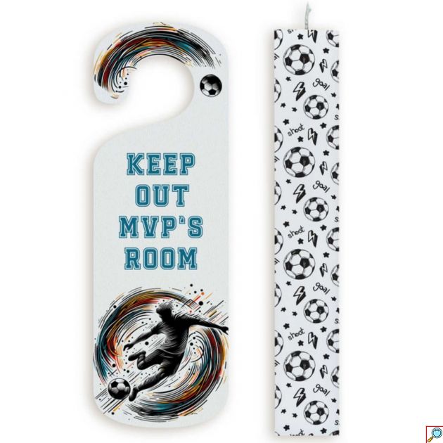 Σετ Πασχαλινή Λαμπάδα με Εκτύπωση ΄΄Keep Out MVP'S Room΄΄ με Ξύλινο Καδράκι Πόρτας