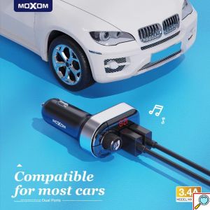 FM Transmitter Αυτοκινήτου με 2 Θύρες USB και Τροφοδοσία Ρεύματος Αναπτήρα Moxom