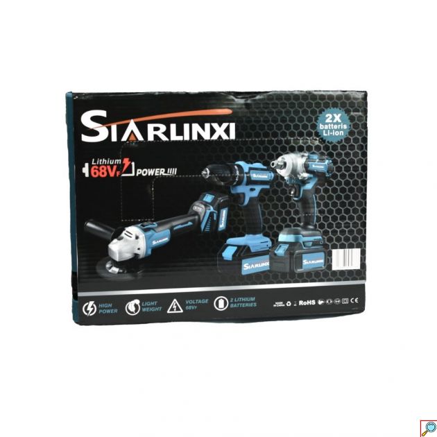 SIARLINXI Σετ Εργαλείων Μπαταρίας 68V με Δράπανο, Impact, Τροχό και 2 Μπαταρίες σε Βαλίτσα