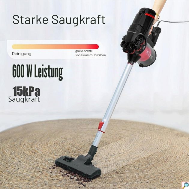 Ηλεκτρική Σκούπα Stick 2 σε 1 600W – Δυνατή Απορρόφηση 15kPa - Με Κάδο 1L, Διπλό Φίλτρο & Εξαρτήματα για Δάπεδα & Επιφάνειες