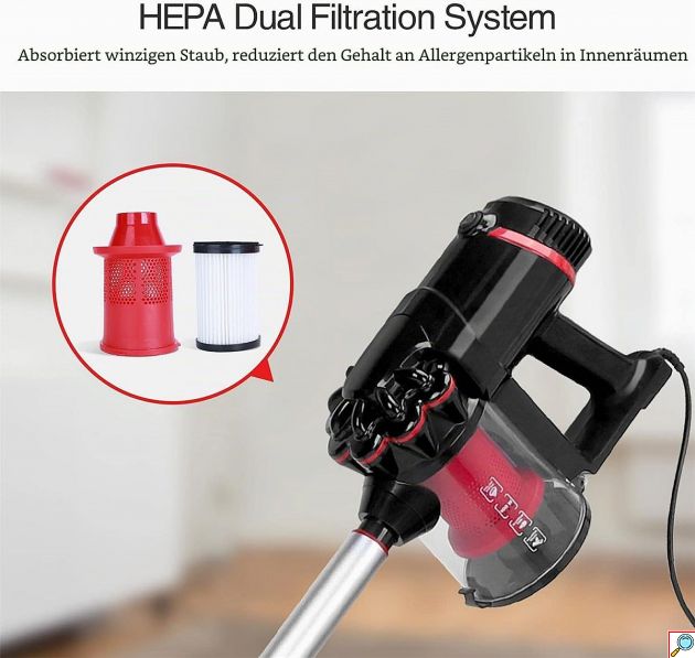Ηλεκτρική Σκούπα Stick 2 σε 1 600W – Δυνατή Απορρόφηση 15kPa - Με Κάδο 1L, Διπλό Φίλτρο & Εξαρτήματα για Δάπεδα & Επιφάνειες