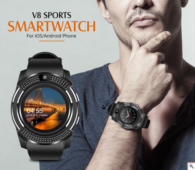 Smart Watch - Ρολόι Κινητό Τηλέφωνο με Οθόνη Αφής, Κάμερα, Βηματομετρητή, Μέτρηση Ποιότητας Ύπνου, Facebook, Internet Browser, Antilost & Ξυπνητήρι κα